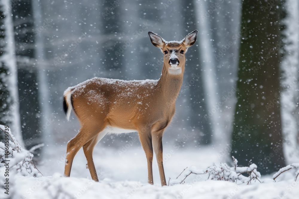 a deer surrounded by snow a deer surrounded by snow