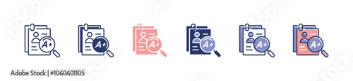 search magnifier student exam score data icon set education quiz test result grade with magnify zoom signs vector illustration
