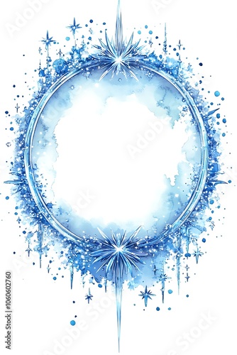 Elegant blue circular watercolor design with sparkling star accents for creative projects and backgrounds