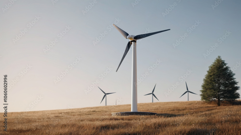 Wind Turbine in Vibrant Green Field Symbolizing Renewable Energ Wind Turbine in Vibrant Green Field Symbolizing Renewable Energ