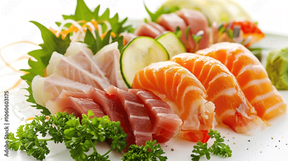 Fresh and Colorful Sushi Platter on White Plate Fresh and Colorful Sushi Platter on White Plate
