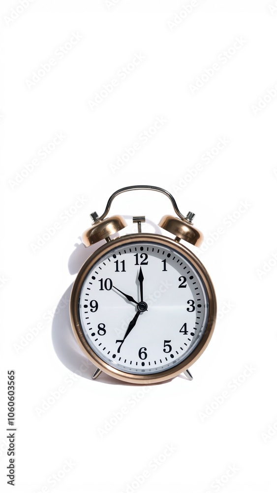gold-colored alarm clock sitting on a white surface gold-colored alarm clock sitting on a white surface