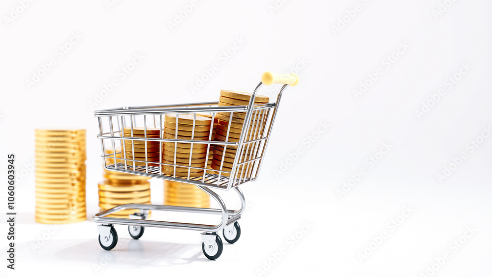 Φωτογραφία shopping cart overflowing with golden coins