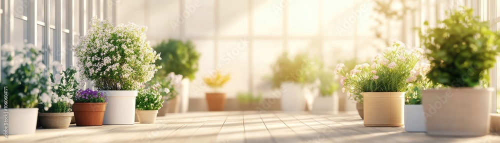 Obraz premium A serene indoor garden with vibrant plants basking in warm sunlight, perfect for enhancing relaxation and tranquility in any space.