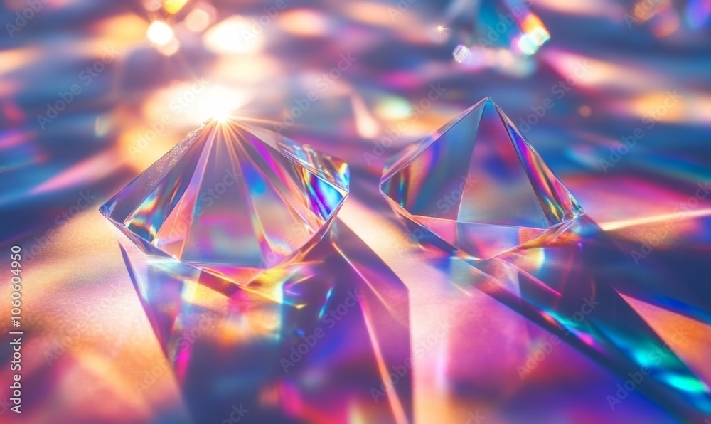 Shiny diamond pattern creates bright presentation backdrop, colorful prism effect on textured wallpaper, holographic light reflections form abstract background Shiny diamond pattern creates bright presentation backdrop, colorful prism effect on textured wallpaper, holographic light reflections form abstract background