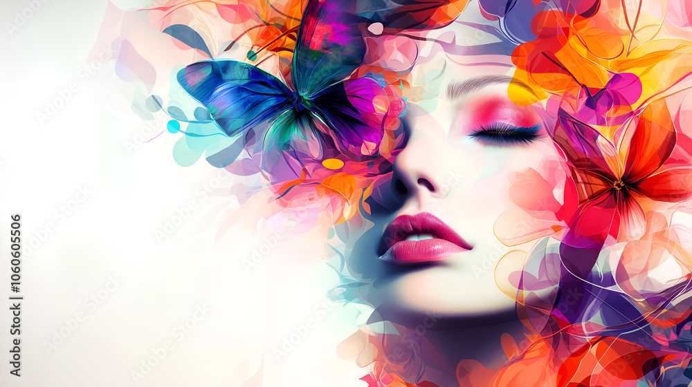 Fototapeta premium Concept of Beauty. Illustration of beauty woman with abstract floral background