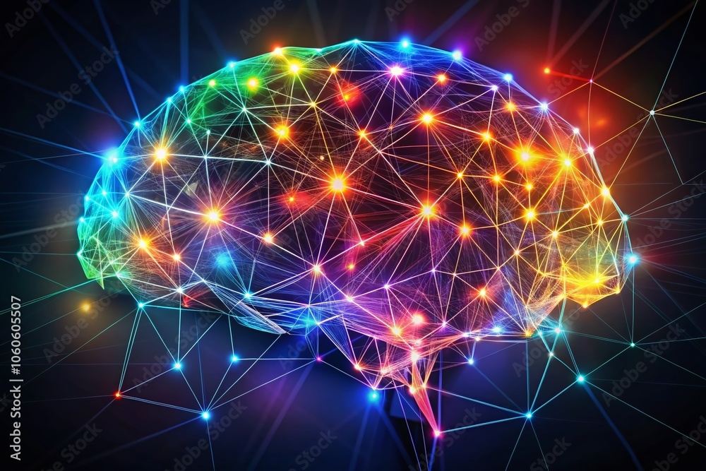 Obraz premium Long Exposure Abstract Brain Illustration - Polygon Shapes, Lines, and Points in a Creative Vector Design for Modern Art and Technology Concepts