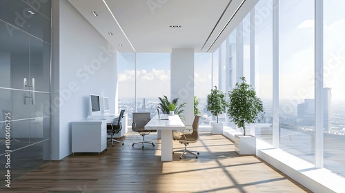 Modern Office Space with Natural Light and Plants