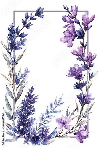 Elegant floral frame design a beautiful border featuring delicate purple flowers and green leaves for creative projects