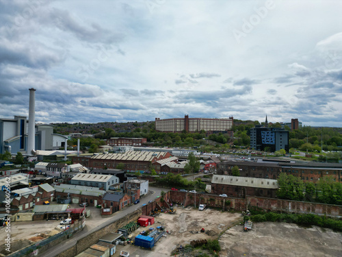 An Aerial View of Historical Sheffield City Centre Which is Located at English county of South Yorkshire United Kingdom. Footage Was Captured with Drone's Camera From High altitude on April 29th, 2024 photo