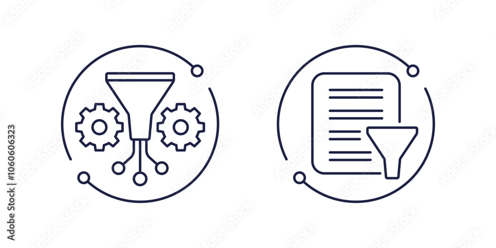 Photography data filtering line icons on white