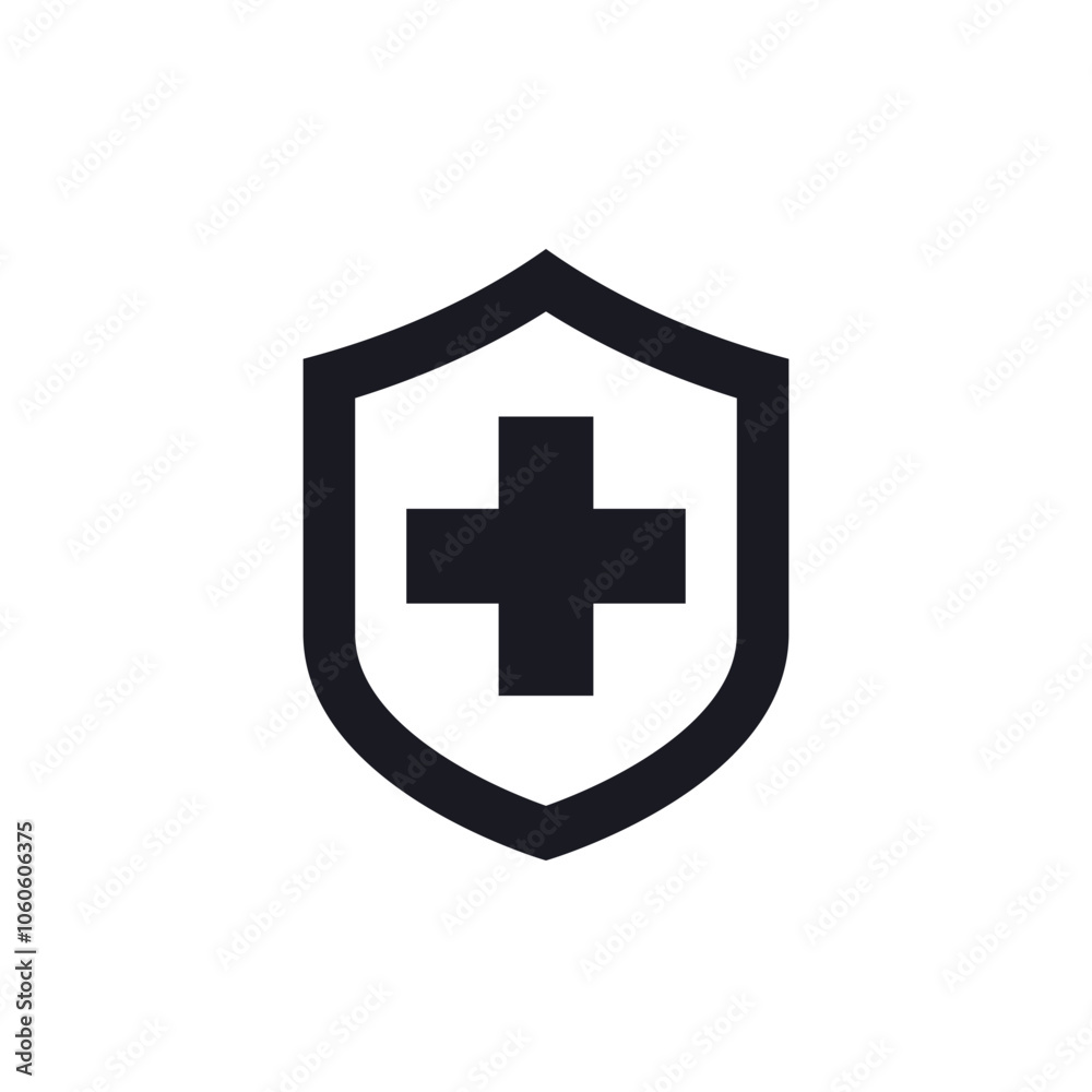 Health insurance icon with a shield, vector pictogram on white Health insurance icon with a shield, vector pictogram on white