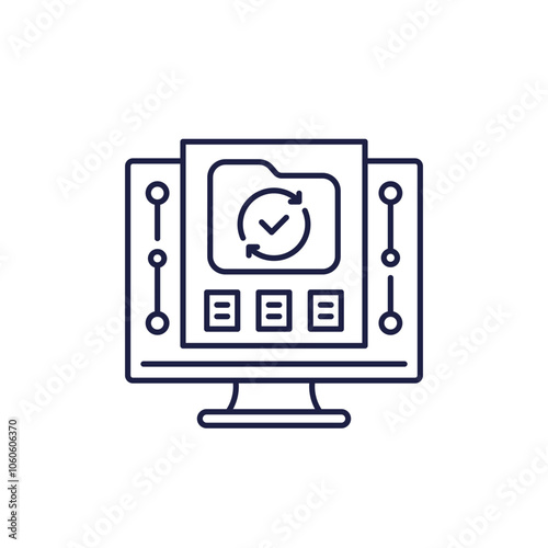 data recovery line icon with file folder and computer