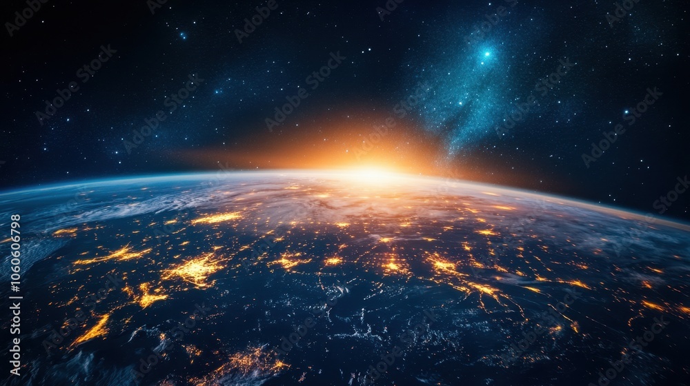 Obraz premium Earth glows with dawn's light as the universe awaits exploration