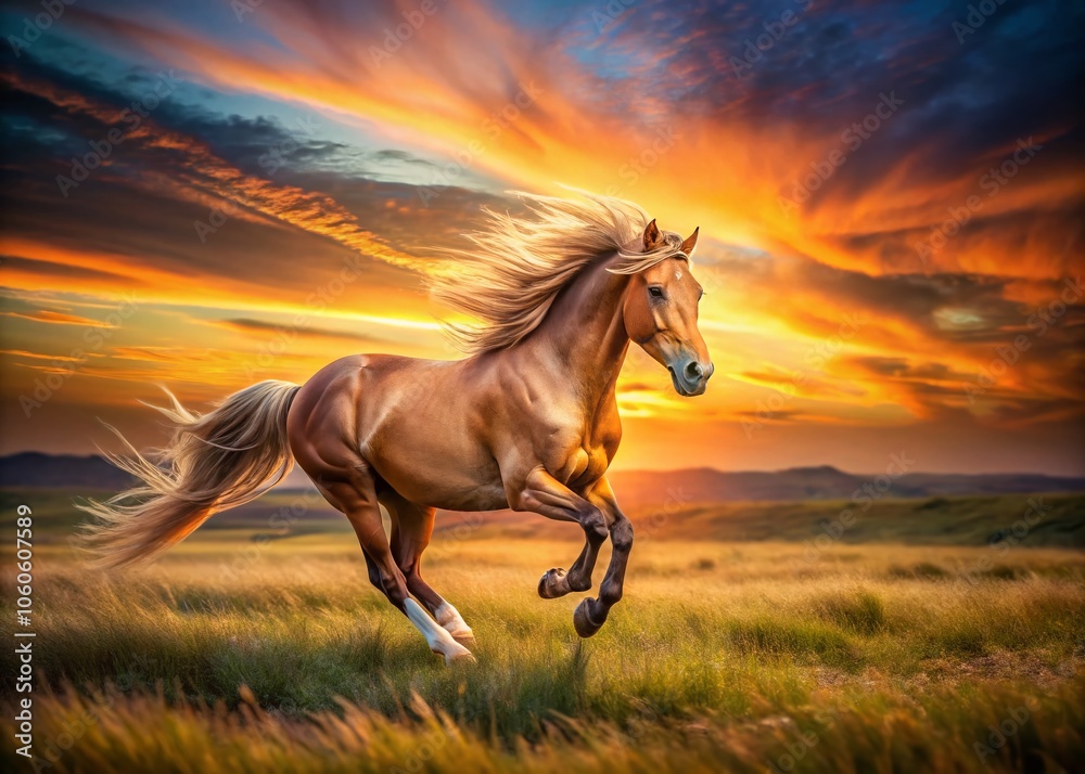 Long Exposure of a Freespirited Horse Galloping in Open Field at Sunset, Capturing Movement and Freedom in Nature, Majestic Landscapes and Serene Scenery for Animal Lovers and Nature Enthusiasts Long Exposure of a Freespirited Horse Galloping in Open Field at Sunset, Capturing Movement and Freedom in Nature, Majestic Landscapes and Serene Scenery for Animal Lovers and Nature Enthusiasts