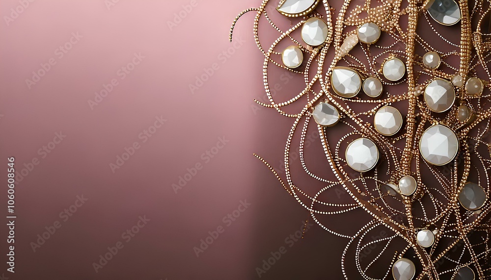 Obraz premium golden background, Minimalist color palette or monochrome, jewery, space for texts on the left, illustration