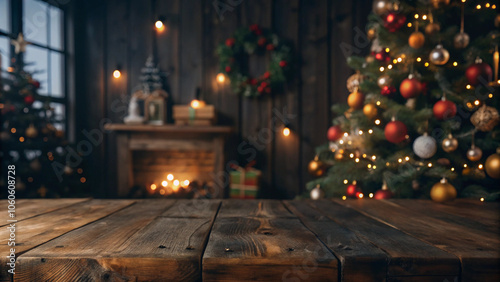 empty-wooden-table-with-christmas-theme-in-background