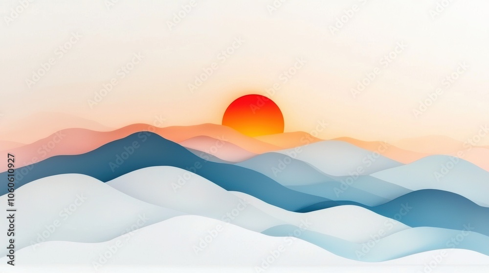 Serene Sunrise Over Mountain Peaks in Soft Colors Serene Sunrise Over Mountain Peaks in Soft Colors