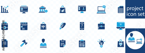 Management set of web icons style. Project management icons for web and mobile app. Business, organism Business, organization management, planning, project, startup, marketing, teamwork. 
