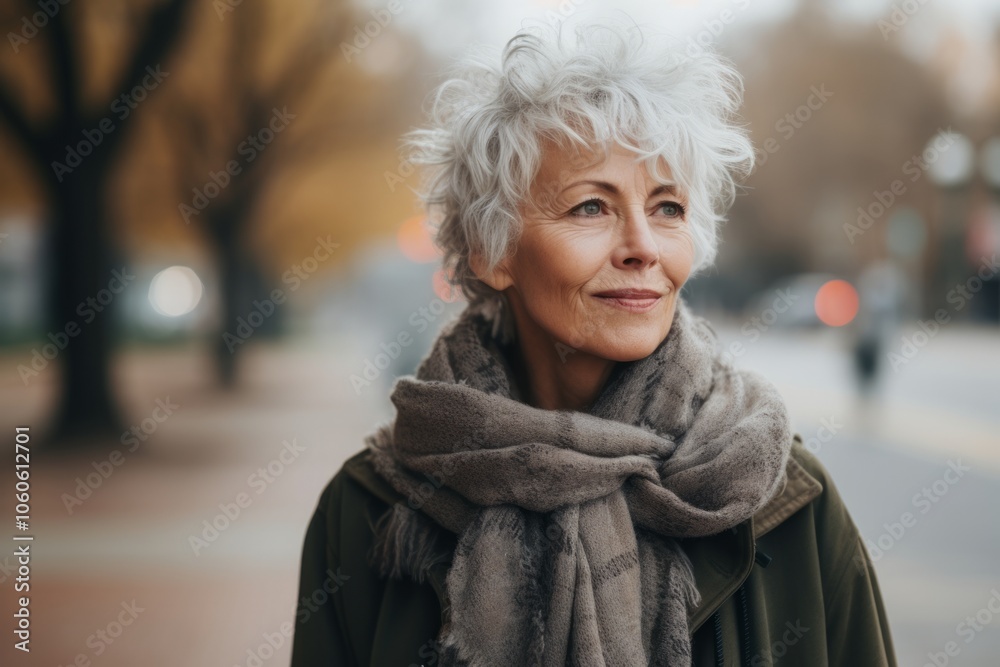 Portrait of a senior woman in the city at autumn time. Portrait of a senior woman in the city at autumn time.