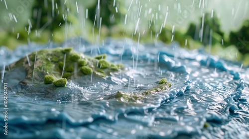 A scale model of a water cycle illustrating the continuous process of evaporation and precipitation.