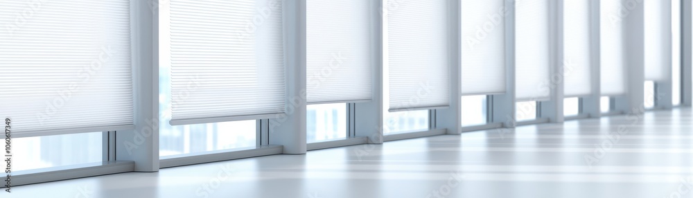 Fototapeta premium Bright and modern interior featuring clean lines and soft light filtering through elegant blinds.