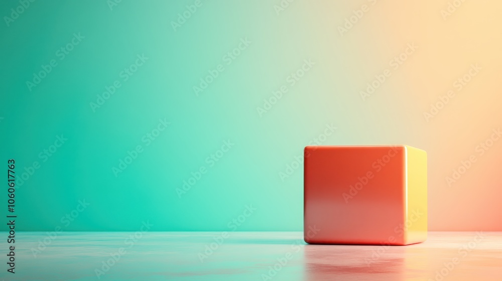 An isolated orange cube stands on a pastel gradient surface, evoking simplicity and warmth while capturing the essence of modern minimalistic design.