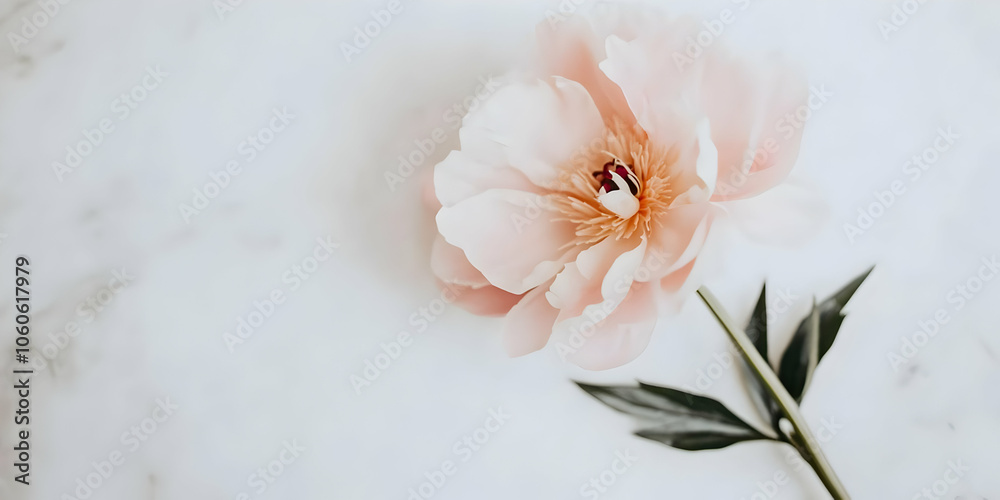 A delicate pink peony flower rests on a marble surface, showcasing natural beauty and elegance. A delicate pink peony flower rests on a marble surface, showcasing natural beauty and elegance.