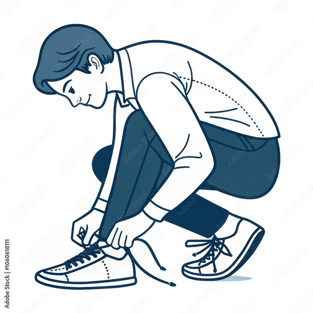 Obraz premium Illustration of Man Tying Sneakers in Minimalist Style 