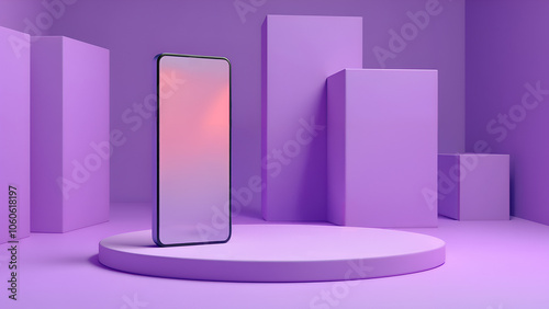 Modern Smartphone Mockup with Geometric Purple Background
