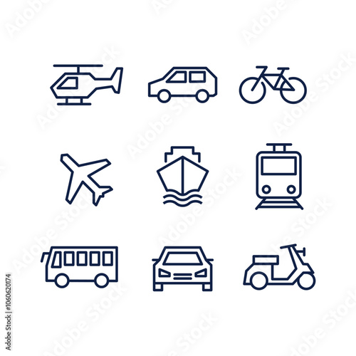 set of line public transportation icons