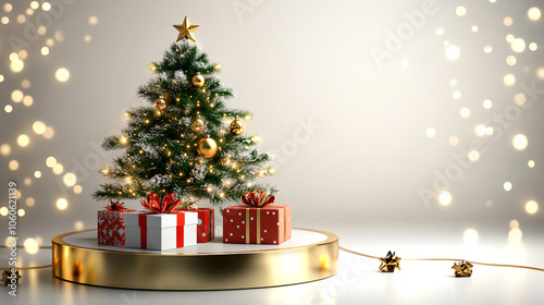 Christmas tree and decoration podium background for product presentation photo