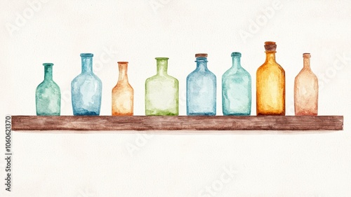 Vintage Bottles on Wooden Shelf Display