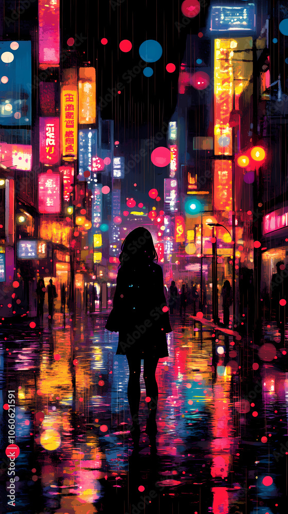 Fototapeta premium Anime Synthwave City: Abstract Neon Manga-Style Illustration