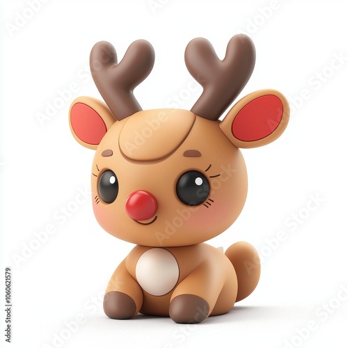 Friendly 3D Cartoon Reindeer with Red Nose