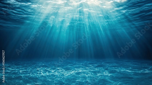 Realistic photo of underwater ocean scene with rays of light