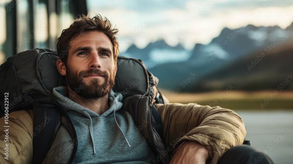 A backpacker enjoys a scenic mountain view at sunset, reflecting on life’s wonders, and embracing the tranquility and grandeur of the natural landscape around. A backpacker enjoys a scenic mountain view at sunset, reflecting on life’s wonders, and embracing the tranquility and grandeur of the natural landscape around.