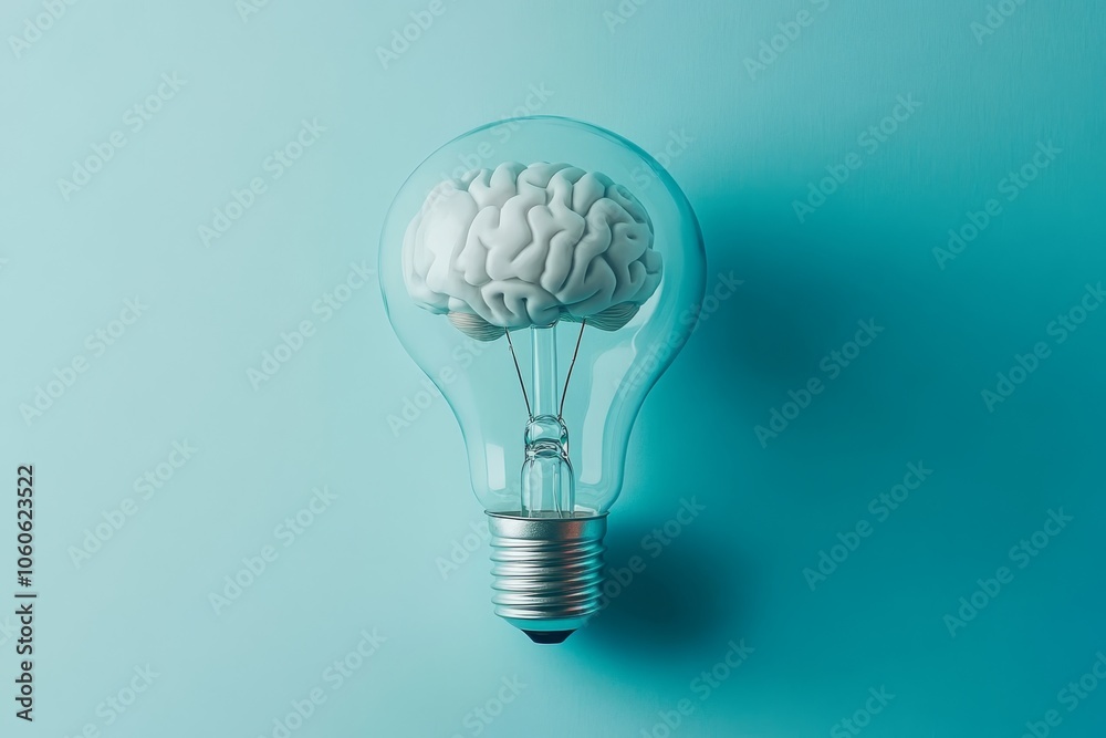 A striking image of a human brain inside a glowing light bulb symbolizes the continuous generation of innovative ideas and inspiration that guides us toward creativity and progress A striking image of a human brain inside a glowing light bulb symbolizes the continuous generation of innovative ideas and inspiration that guides us toward creativity and progress