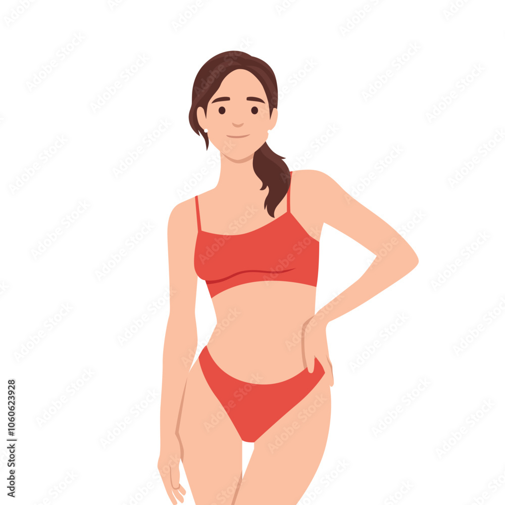 Beautiful model posing for dress up. Flat vector illustration isolated on white background Beautiful model posing for dress up. Flat vector illustration isolated on white background