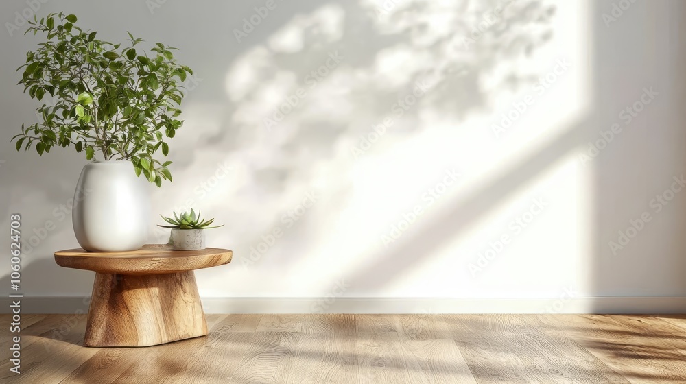 An artfully arranged rustic table adorned with lush indoor plants under bright sunlight filtering through, creating a harmonious and cozy dining atmosphere. An artfully arranged rustic table adorned with lush indoor plants under bright sunlight filtering through, creating a harmonious and cozy dining atmosphere.