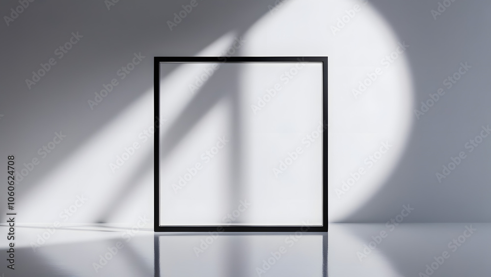 Thin black square frame centered on a smooth white background.