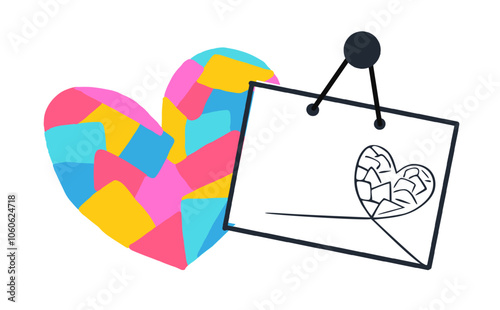 Ilustração Vetorial coração, amor, valentine, papel, carta de baralho, símbolo, dia, carta, vector, envelope, ilustração, romance, forma, mensagem, ícon, nota, feriado, celebração, romântica, valentin