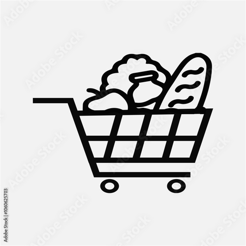 Grocery Logo Line Art Vector Illustration for Fresh Market Branding.
