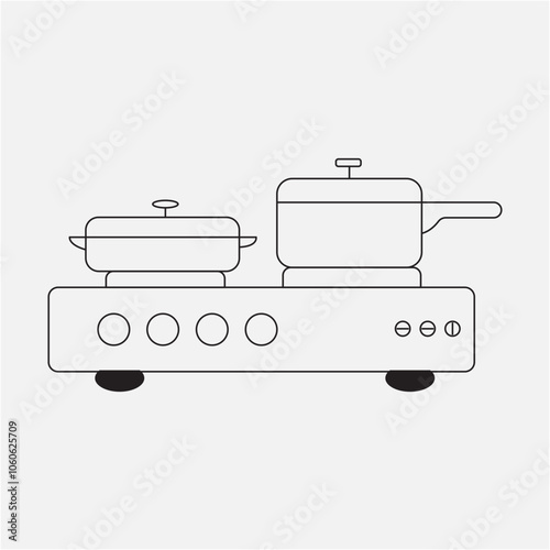  Pans on Stove Icon Vector Illustration for Kitchen Designs.Vector, line art, illustration, image.