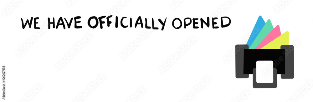 Ilustração vetorial comercio retorno abertura estabelecimento porta de entrada placa frase em ingles oficial bem vindos