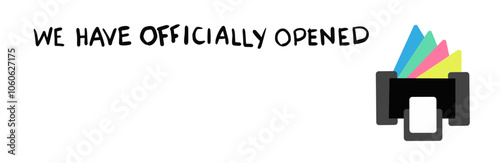 Ilustração vetorial comercio retorno abertura estabelecimento porta de entrada placa frase em ingles oficial bem vindos