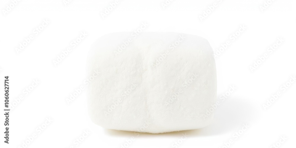 A fluffy white marshmallow isolated on a clean white background, fluffy