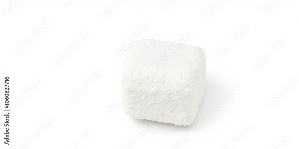 A fluffy white marshmallow isolated on a clean white background, sugary, round A fluffy white marshmallow isolated on a clean white background, sugary, round