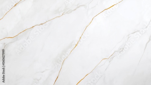 A sleek white marble surface with subtle golden veining, conveying elegance and sophistication. photo