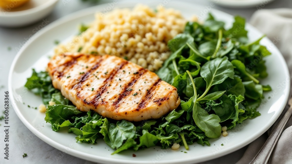 Low Glycemic Index Meal with Grilled Chicken, Couscous, and Fresh Greens Low Glycemic Index Meal with Grilled Chicken, Couscous, and Fresh Greens